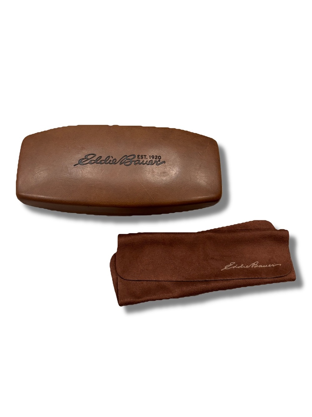 Eddie Bauer Brown Hard Eyeglass Case for Glasses with Wipe